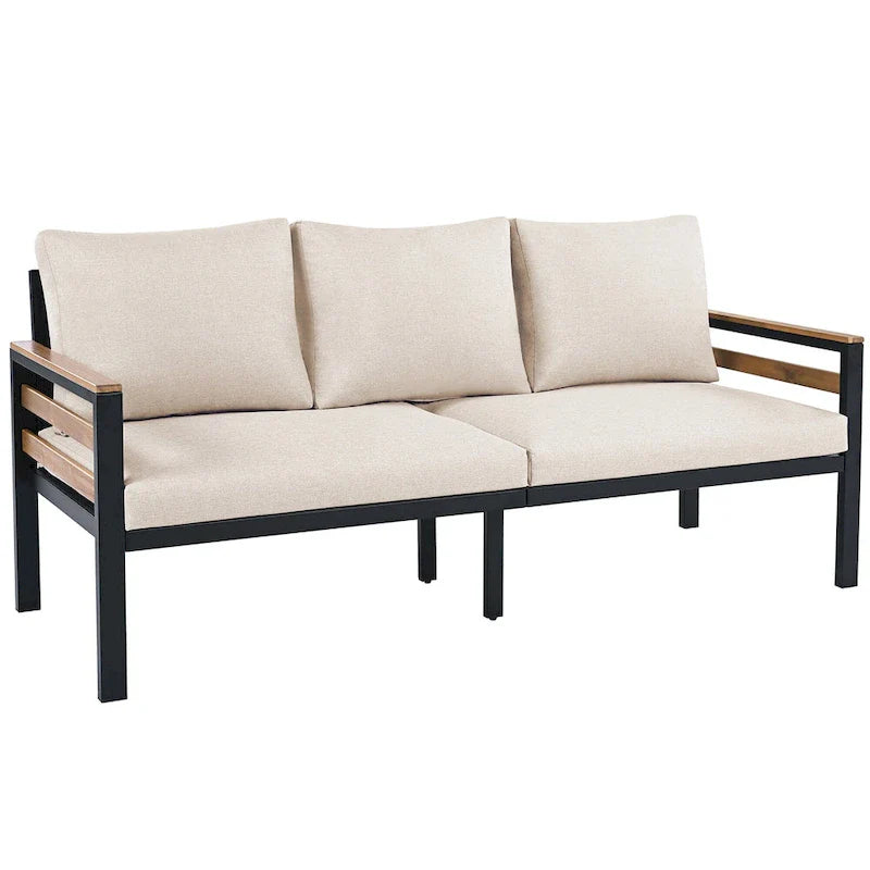 Ensemble de canapés d'extérieur 4 pièces pour 5 personnes avec table basse en bois massif et coussins amovibles