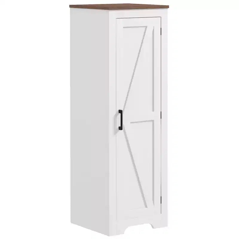 Meuble de Rangement HOMCOM Style Ferme avec Étagère Réglable, Buffet d'Appoint à Porte Coulissante Unique pour Salon, Meuble de Rangement sur Pied, Blanc