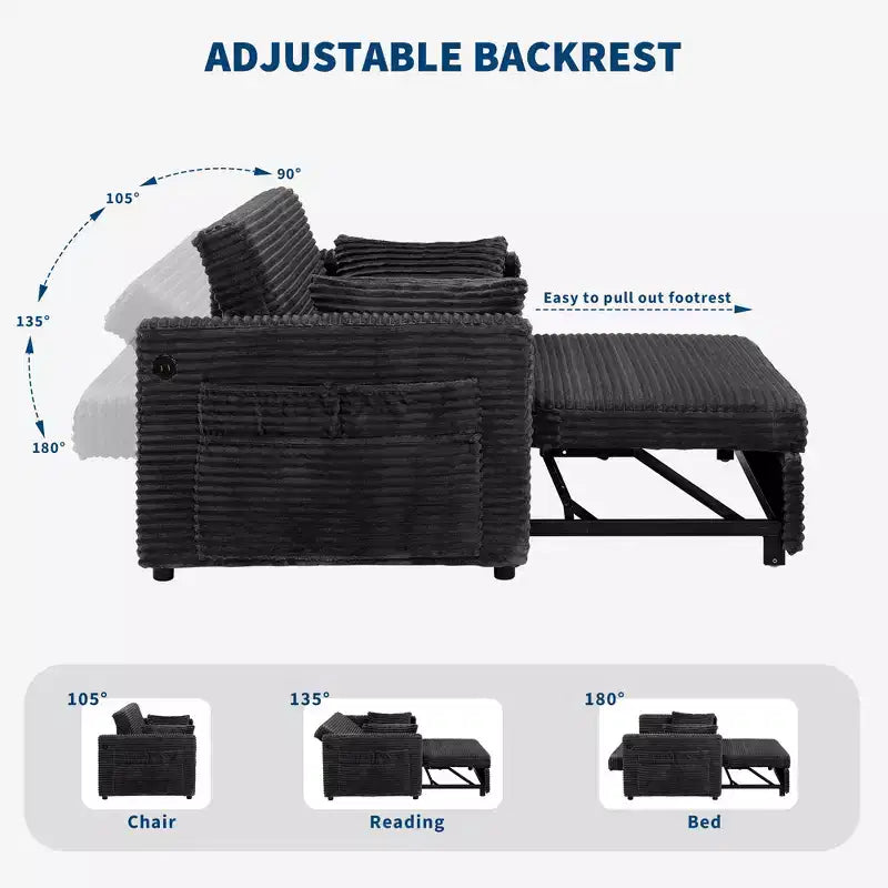 Canapé-lit convertible 55 pouces avec repose-pieds escamotable et dossier réglable, canapé peu encombrant pour petits appartements