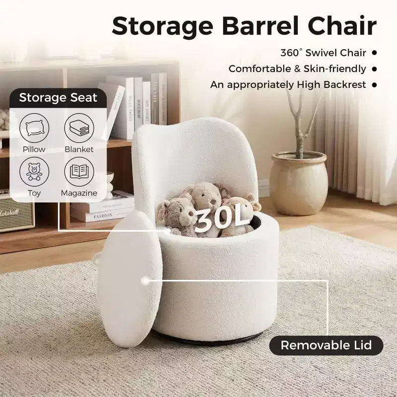 Chaise de vanité pivotante avec rangement, tabouret de maquillage rond rembourré avec dossier, fauteuil d'appoint rembourré doux pour chambre et salon