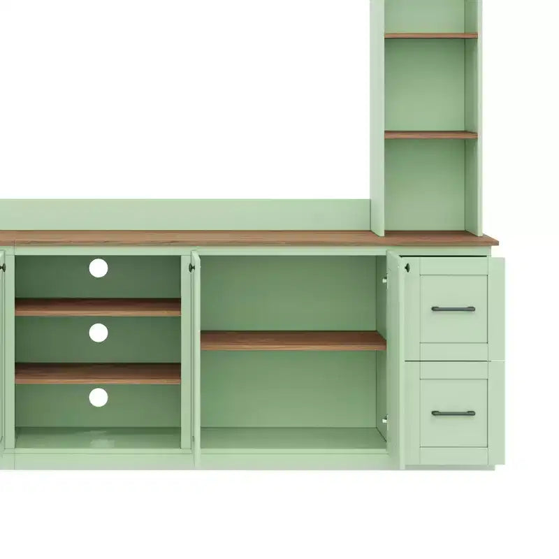 Meuble TV mural 4-en-1 ModernLuxe de style campagnard, convient aux téléviseurs jusqu'à 70 pouces, meuble TV console multimédia avec étagères réglables et tiroirs