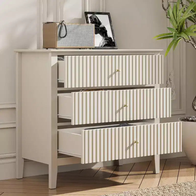 Heynemo Commode 3 Tiroirs, Table de Chevet en Bois Peint de 76 cm de Haut avec Rangement, Grande Commode Moderne avec Coulisses à Roulement à Billes