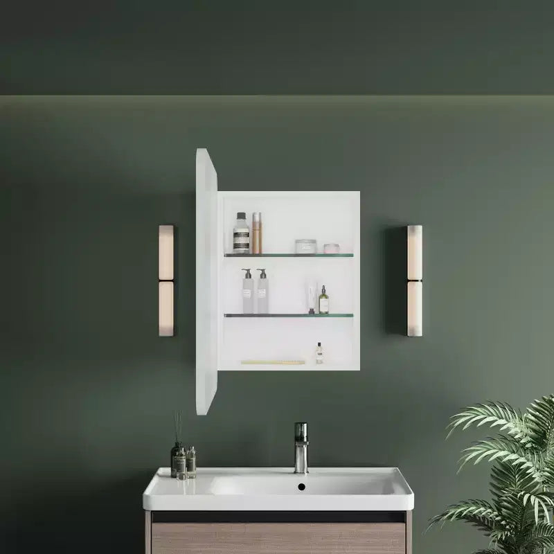 Armoire à pharmacie LED noire / blanche / dorée, porte simple, charnière à gauche ou à droite, encastrée ou murale