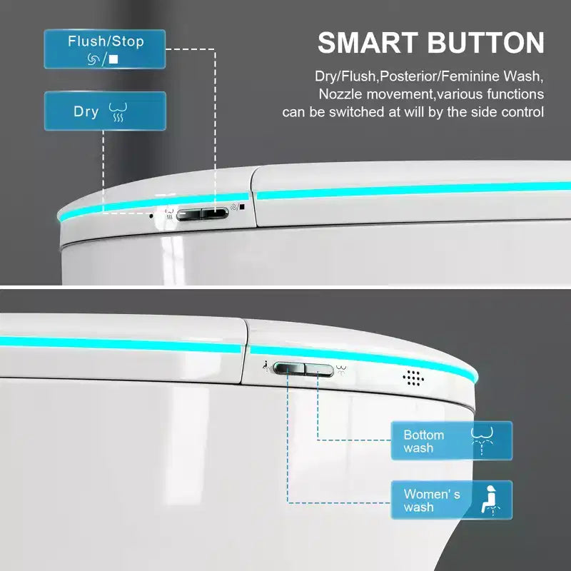 Toilette Bidet Intelligente avec Abattant et Siège à Ouverture/Fermeture Automatique, Chasse d'Eau à Capteur au Pied, Design Monobloc Allongé Sans Réservoir, Siège Chauffant