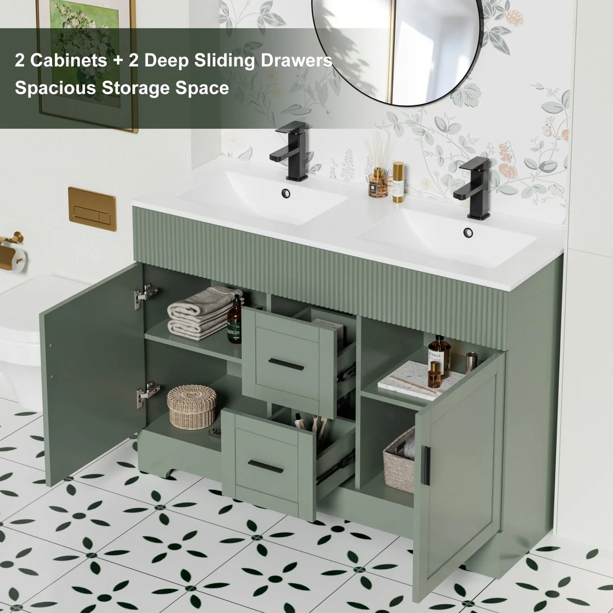 Meuble-lavabo de salle de bain Wavy Line 30/36/48 avec évier et robinet