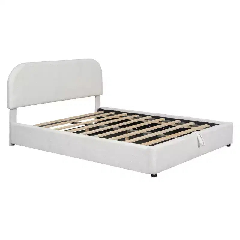 Lit capitonné Queen Size avec rangement escamotable - Blanc
