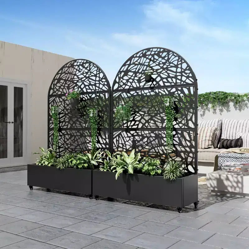 MAYEERTY 72x47 Jardinière arquée en fer noir avec treillis, ensemble de 3 pièces pour décoration de jardin, terrasse et balcon