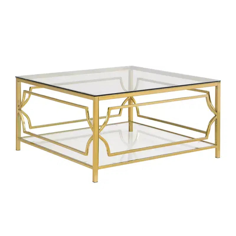 Table basse carrée Merax avec plateau en verre noir ou transparent et étagère de présentation à deux niveaux