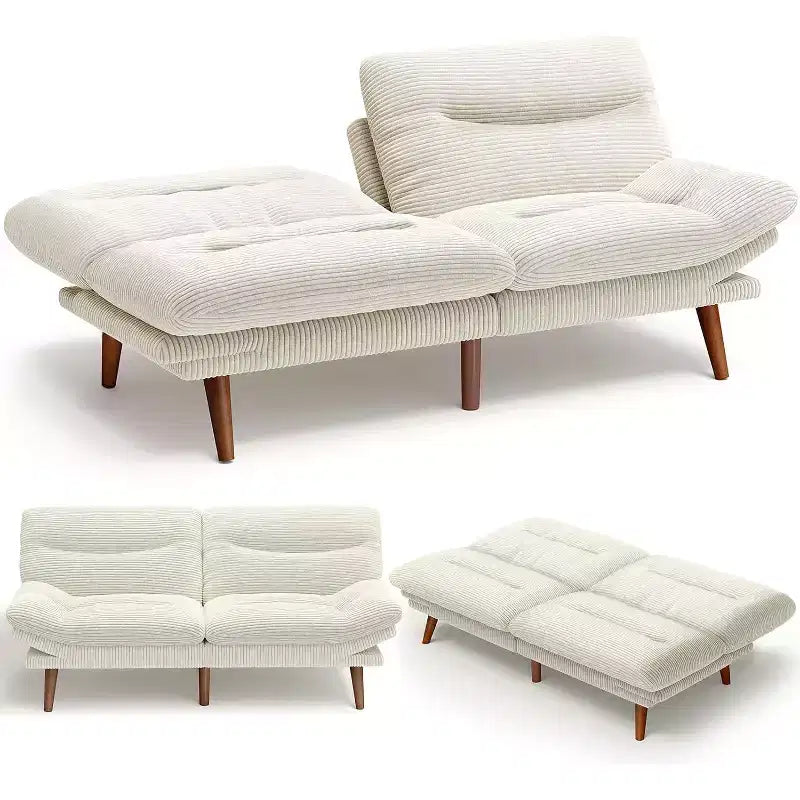 Canapé-lit 168 cm en velours côtelé, avec dossier et accoudoirs réglables, idéal pour les petits espaces, les salons ou les bureaux comme futon.