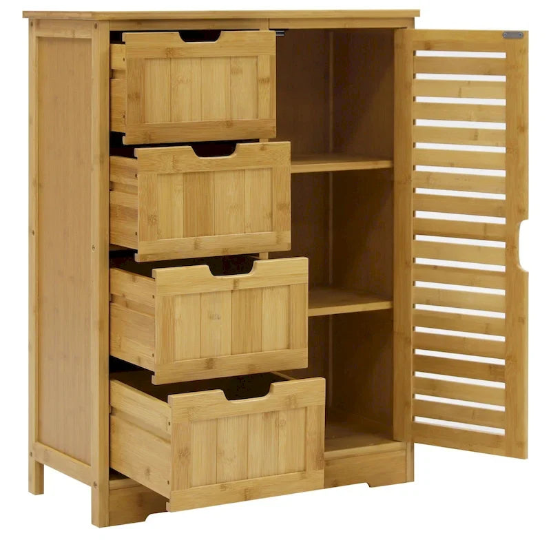 Meuble de Rangement Salle de Bain VEIKOUS sur Pied avec 4 Tiroirs