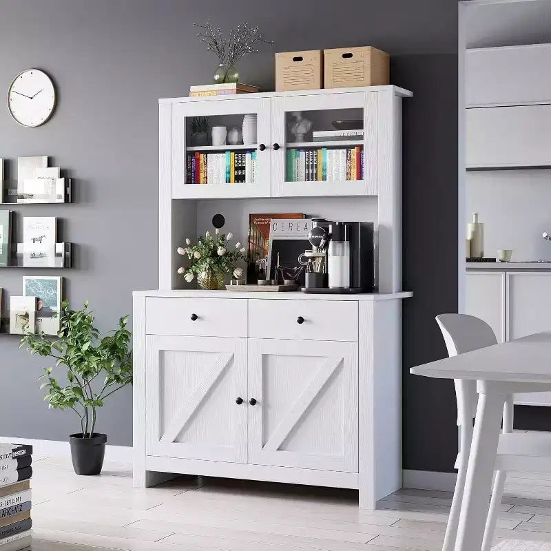 Armoire de cuisine avec support pour micro-ondes, armoire de type « hutch » avec buffet et étagères réglables, pour la cuisine et la salle à manger