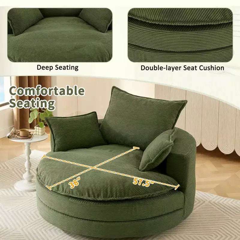 Fauteuil d'appoint pivotant à 360°, Fauteuil pivotant rond en forme de baril avec coussin pour salon