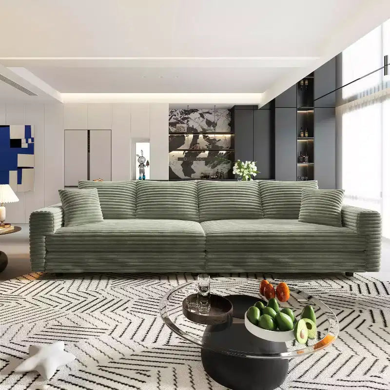 102.4 Canapé convertible 4 places en velours côtelé avec poufs – Vert