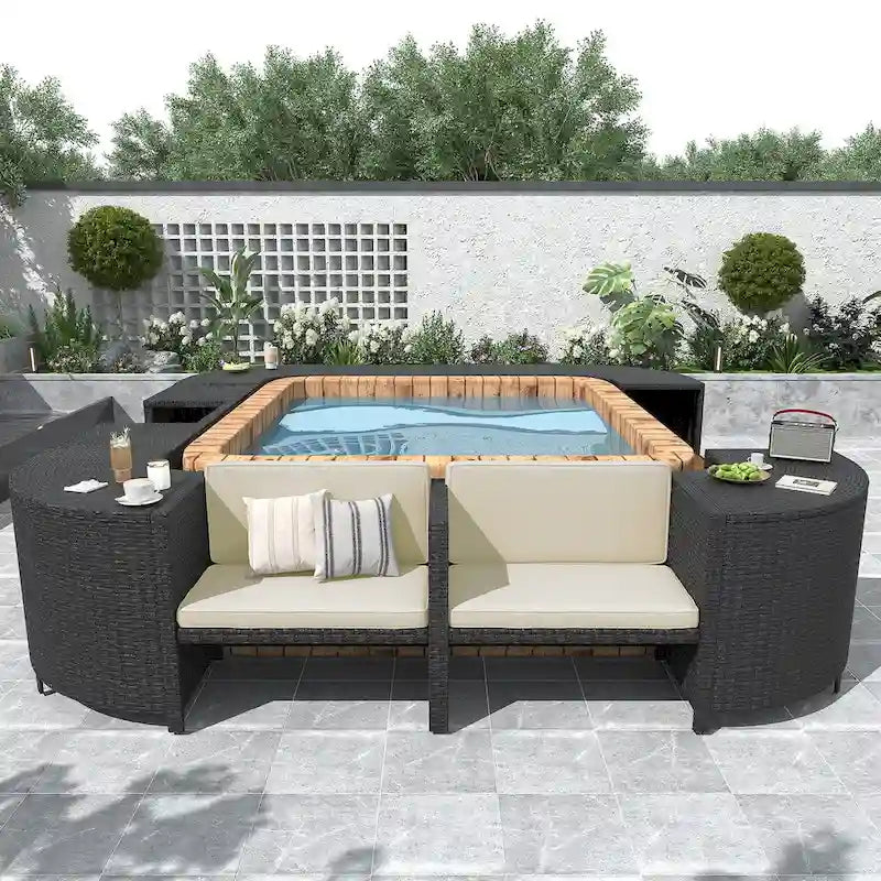 Canapé d'angle d'extérieur en rotin pour spa, forme quadrilatérale