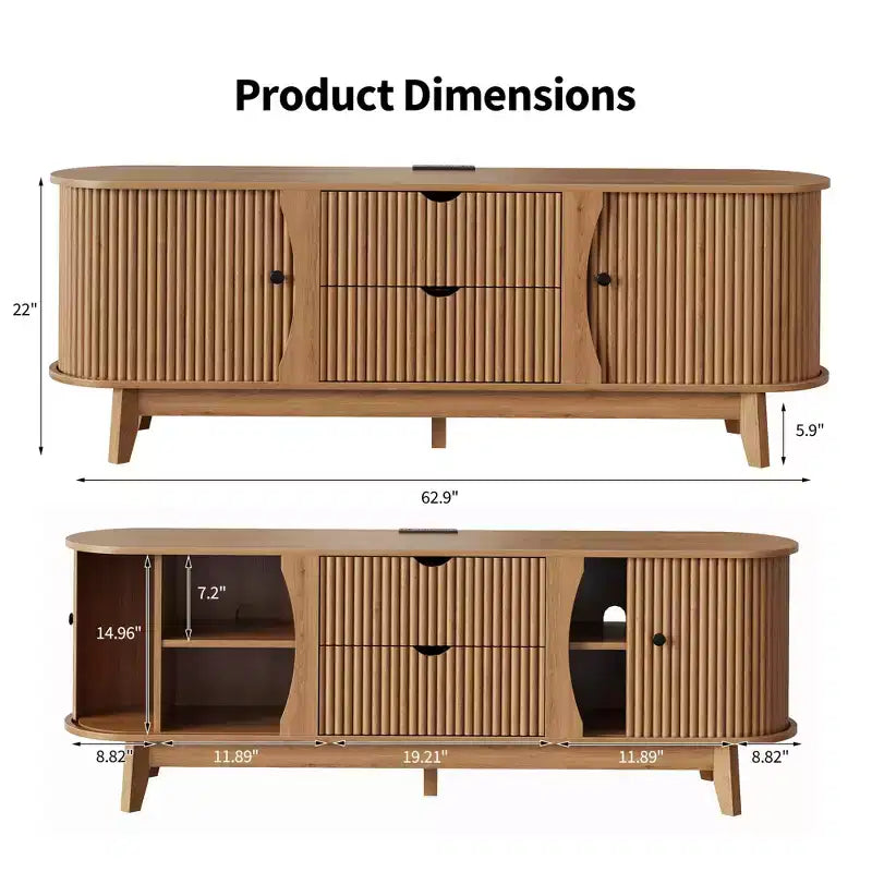Meuble TV moderne noir/marron avec 2 tiroirs, pour 1 pièce