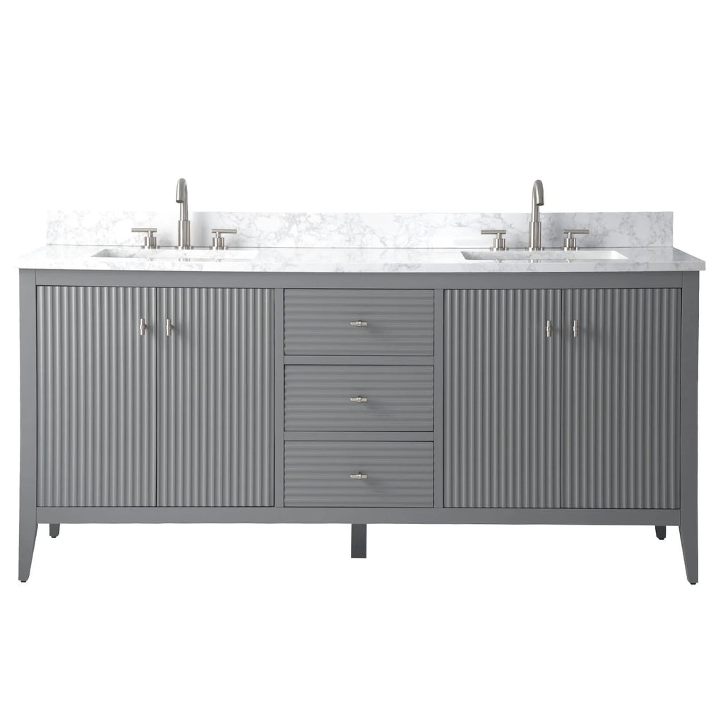 Meuble-lavabo de salle de bain Vanity Art 72 po à double vasque avec dessus en marbre reconstitué