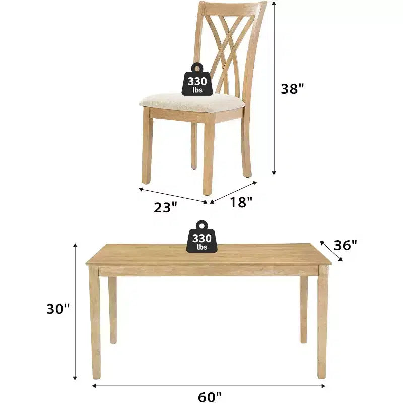 Ensemble de salle à manger Zevemomo 7 pièces en bois massif avec 6 chaises rembourrées, ensemble table et chaises compact pour salle à manger, cuisine, couleur bois naturel