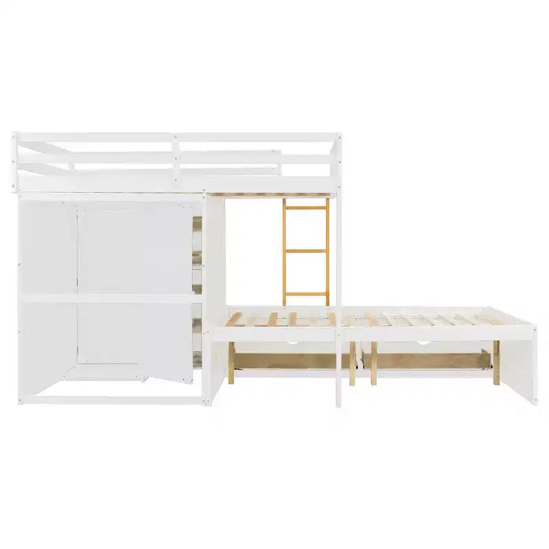 Lit superposé double sur double avec armoire de rangement et tiroirs, lit superposé double en bois peu encombrant avec garde-corps pour appartement, chambre à coucher
