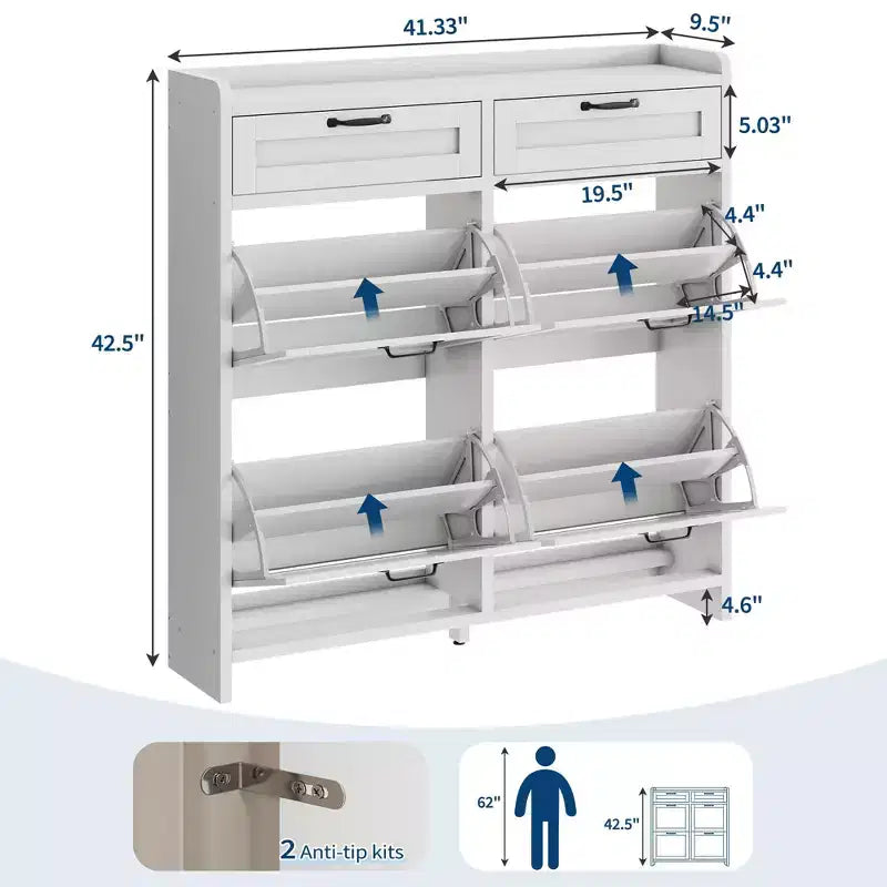 Meuble à chaussures avec 4 tiroirs basculants et 2 tiroirs supérieurs, meuble à chaussures en bois avec étagère réglable, armoires à chaussures autoportantes