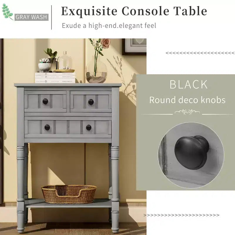 Console étroite de 60 cm avec 3 tiroirs et étagère, table d'appoint pour petite entrée ou salon