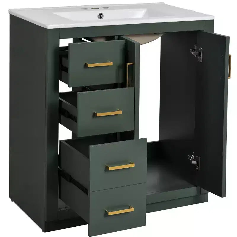 Meuble-lavabo de salle de bain 30 po avec armoire et 3 tiroirs – Noir / Bleu / Vert / Indigo / Blanc