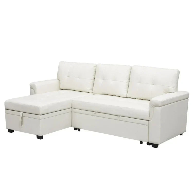 Canapé d'angle réversible convertible avec lit gigogne, méridienne de rangement et pieds durables