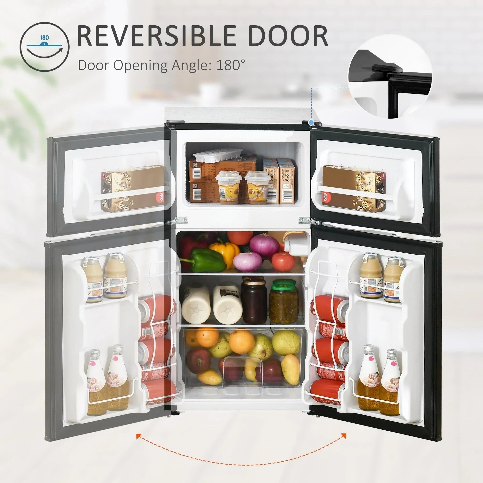 Mini-réfrigérateur HOMCOM à deux portes avec congélateur, réfrigérateur compact de 3,2 pi³ avec étagère réglable, thermostat réglable