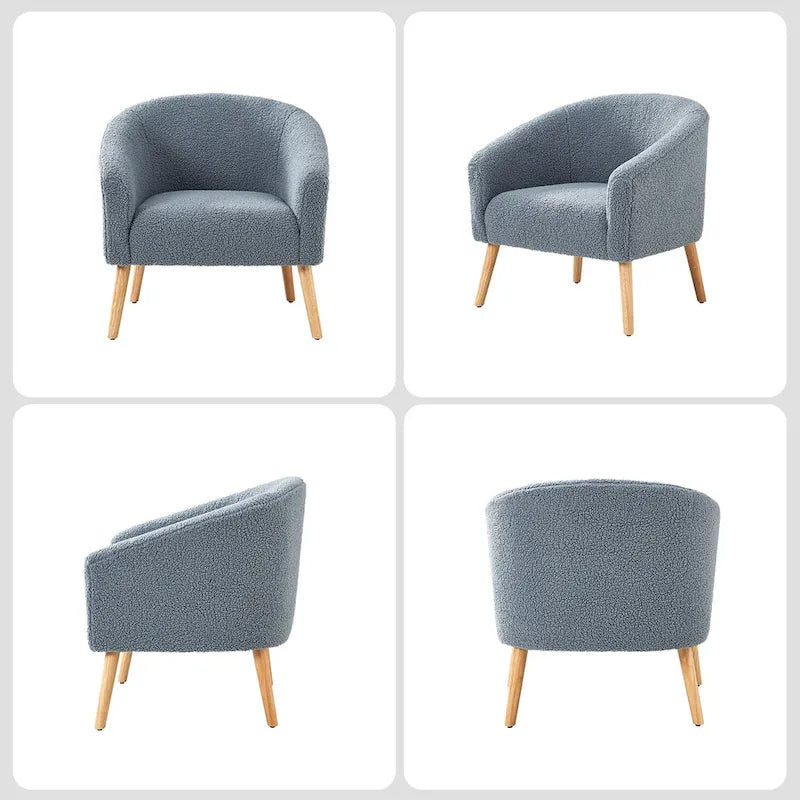 Fauteuil Sheila Modern 30 W Boucle avec pieds en bois massif, lot de 2, par HULALA HOME