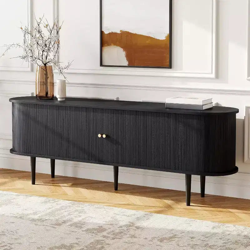 Meuble TV AMERLIFE 70 avec pieds en bois massif, console TV de style moderne du milieu du siècle avec porte à tambour