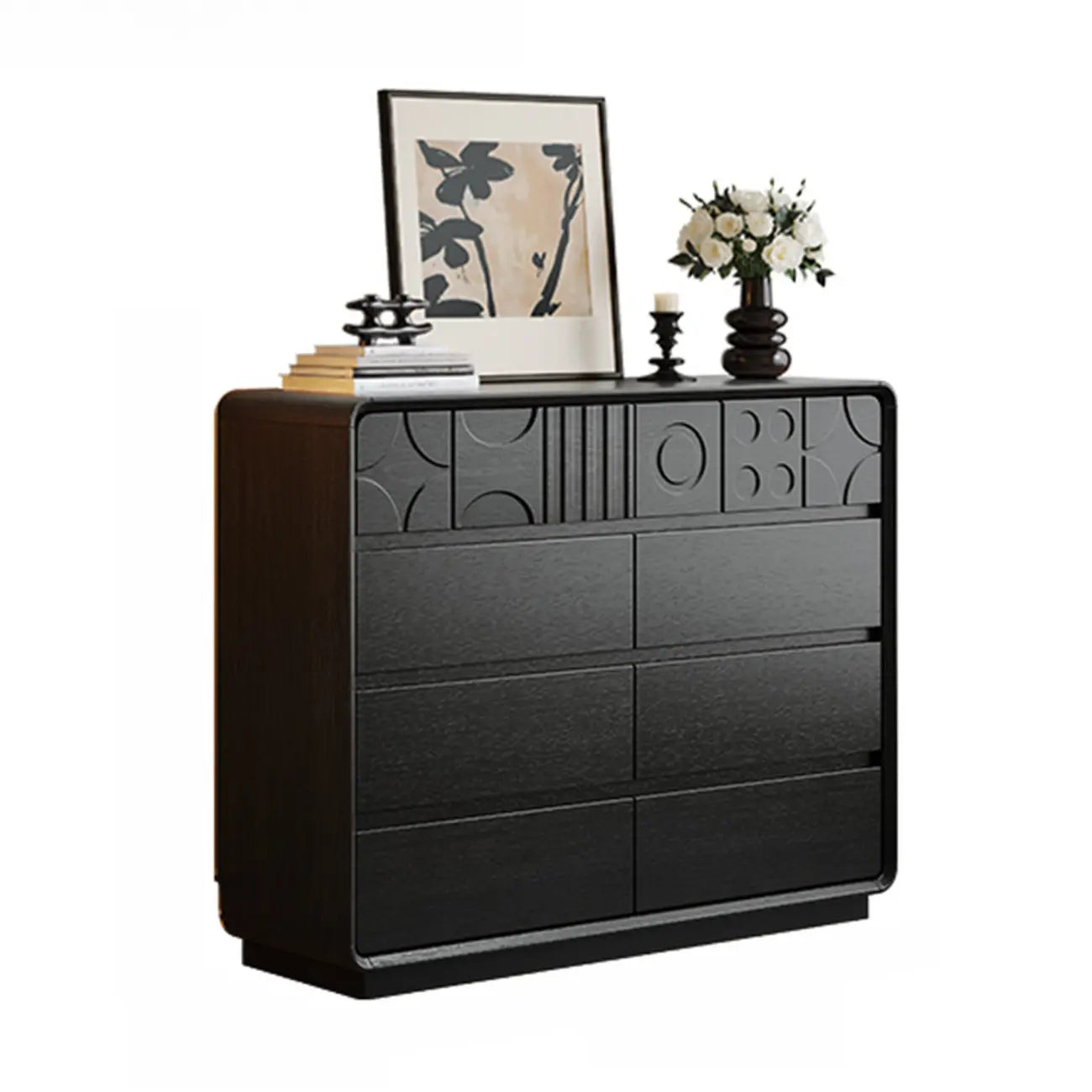 Commode en bois d'inspiration Art déco avec sculptures géométriques
