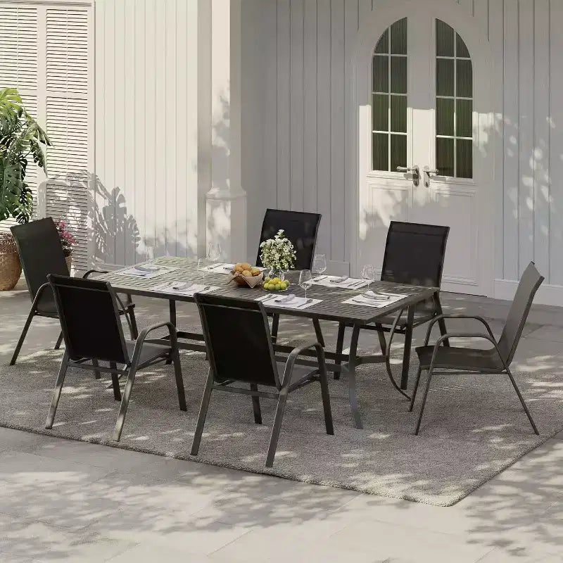 Chaises de patio, Lot de 4/6 chaises de salle à manger empilables d'extérieur en textilène léger résistant aux intempéries avec accoudoirs pour jardin, terrasse de piscine
