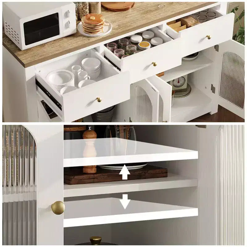 Buffet étroit de 140 cm avec 3 tiroirs et 4 portes pour cuisine, salle à manger, salon