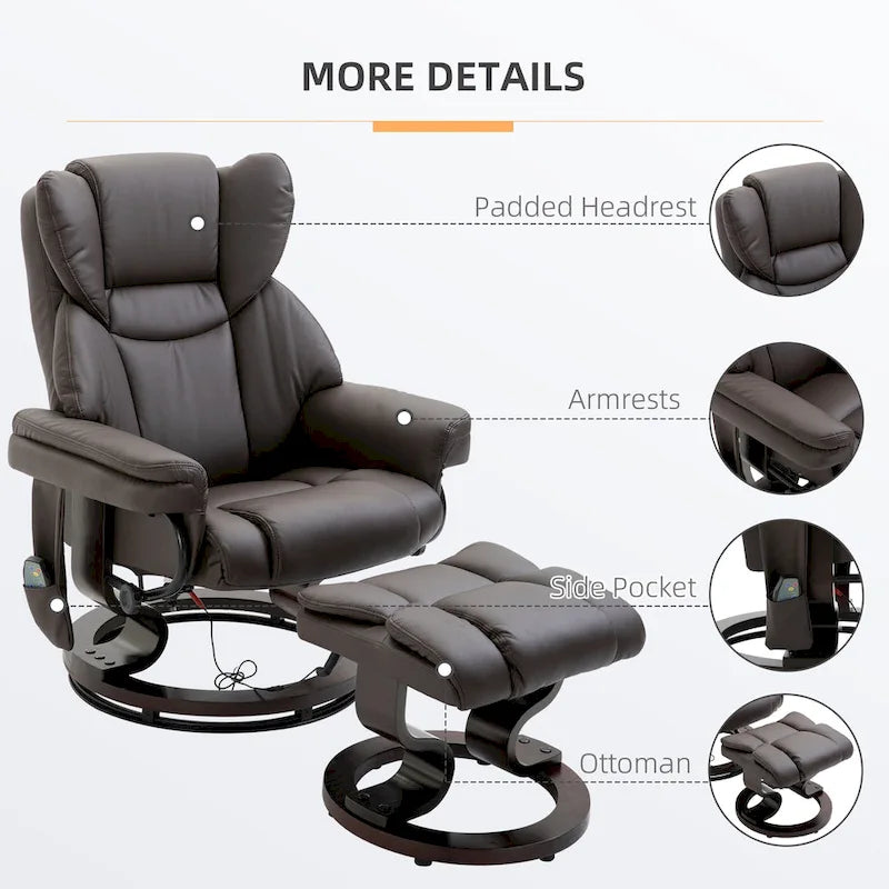 Fauteuil de massage inclinable HOMCOM avec pouf repose-pieds