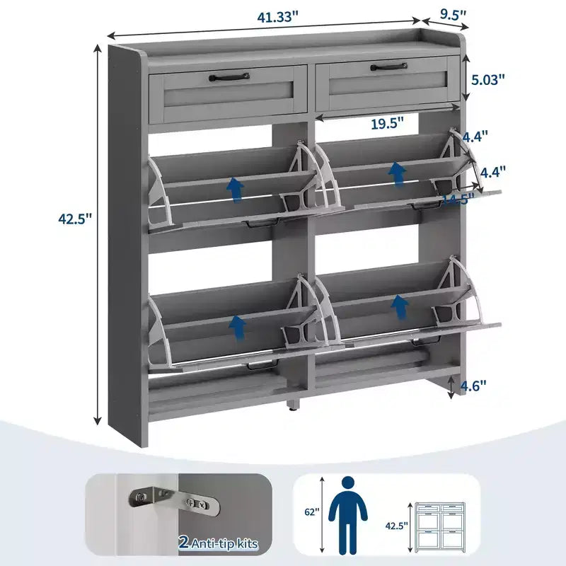 Meuble à chaussures avec 4 tiroirs basculants et 2 tiroirs supérieurs, meuble à chaussures en bois avec étagère réglable, armoires à chaussures autoportantes