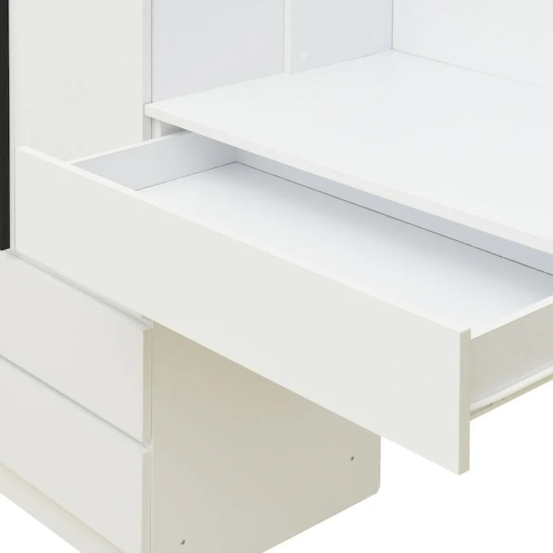 Armoire-penderie 3-en-1 avec coiffeuse, ensemble de bureau, armoire de chambre avec 2 tiroirs, armoire-penderie à 3 portes avec espace de rangement