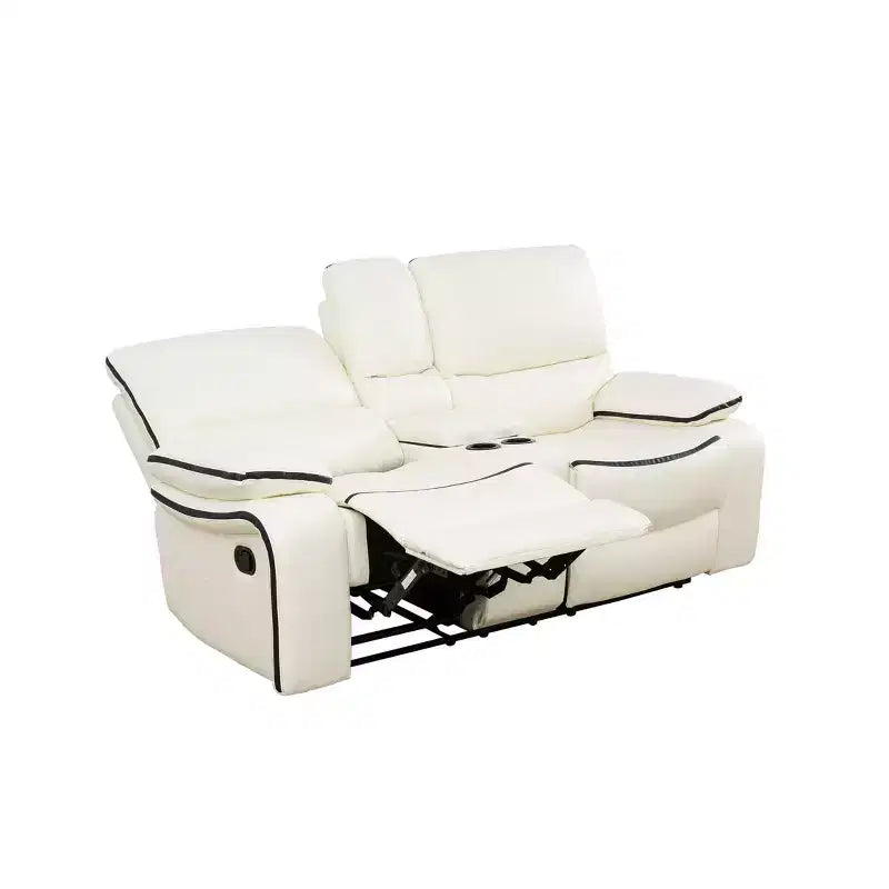 Canapé inclinable électrique MAYEERTY, fauteuil inclinable électrique 2 places en cuir respirant avec rangement et porte-gobelets pour salon, blanc