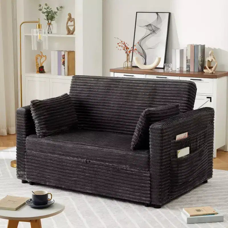 Canapé-lit convertible 55 pouces avec repose-pieds escamotable et dossier réglable, canapé peu encombrant pour petits appartements