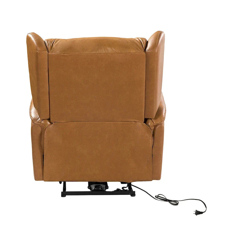 Fauteuil inclinable électrique en cuir véritable avec port USB – Dossier ailé clouté, ensemble de 2