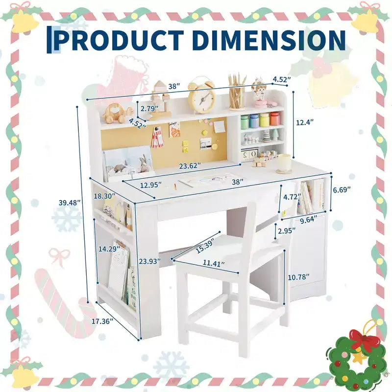 Bureau et chaise d'étude pour enfants avec rangement, bureau d'étude pour enfants avec étagère supérieure et inclinable, pour les 3-8 ans, table d'écriture pour chambre d'enfant