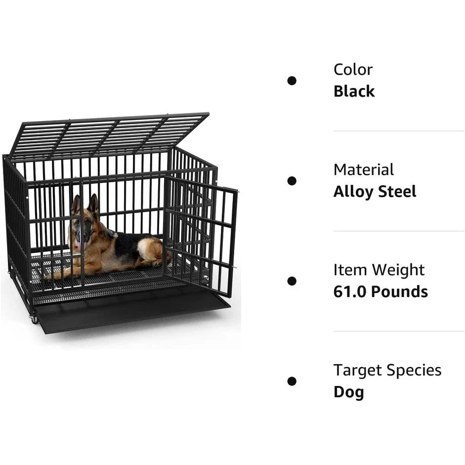 BOSSIN Cage pour Chien Robuste Indestructible 48/38 Pouces, Niche Anti-Évasion avec Roues Verrouillables