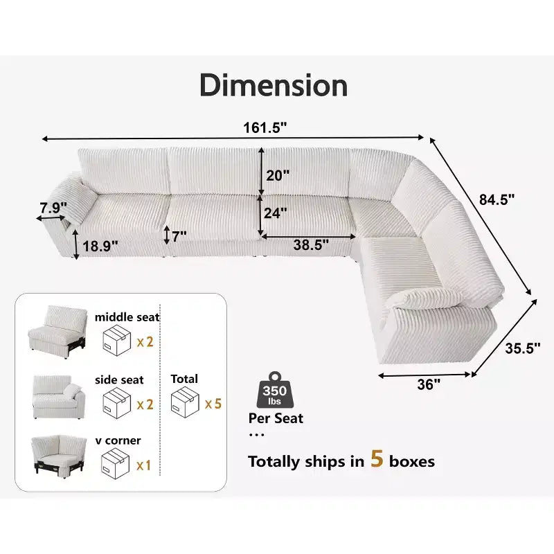 Canapé d'angle modulaire en velours côtelé Dyonery avec housses lavables