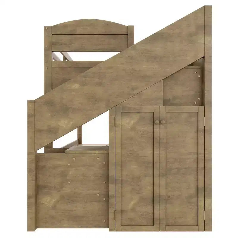 Lit superposé Whisen Twin XL avec lit gigogne, lit superposé avec rangement, lit superposé en bois massif, escalier de rangement, armoire, 3 tiroirs, pour enfants