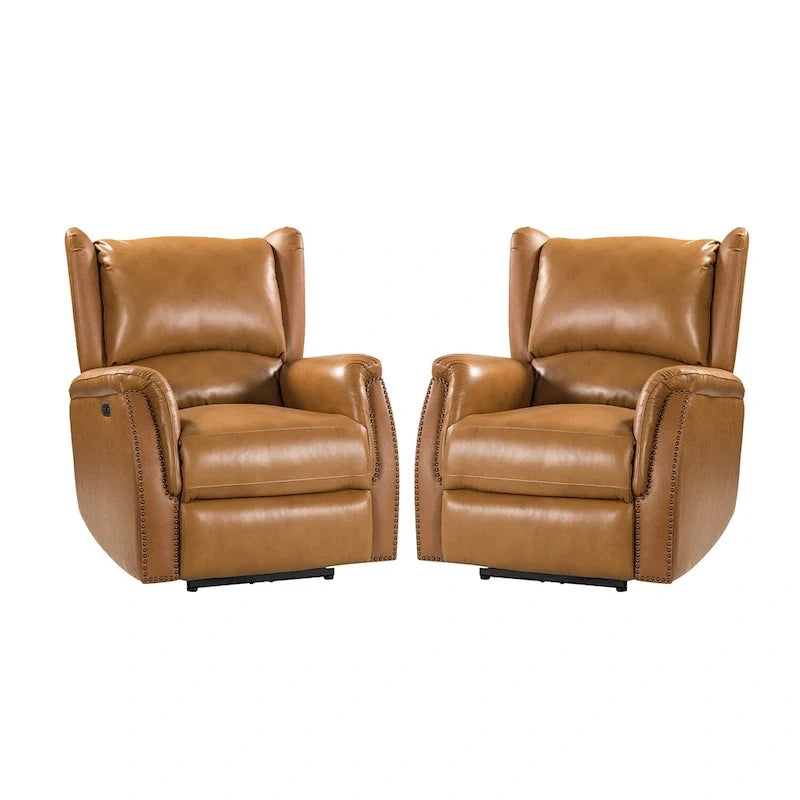 Fauteuil inclinable électrique Eduardo en cuir véritable avec port USB (ensemble de 2)