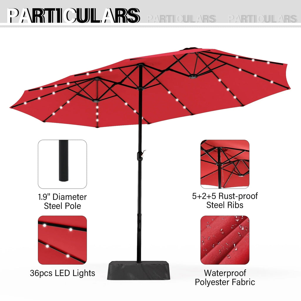 MAISON ARTS Parasol excentré rectangulaire de 4,5 m avec manivelle, parasol de marché double face d'extérieur avec lumières LED solaires et base incluse