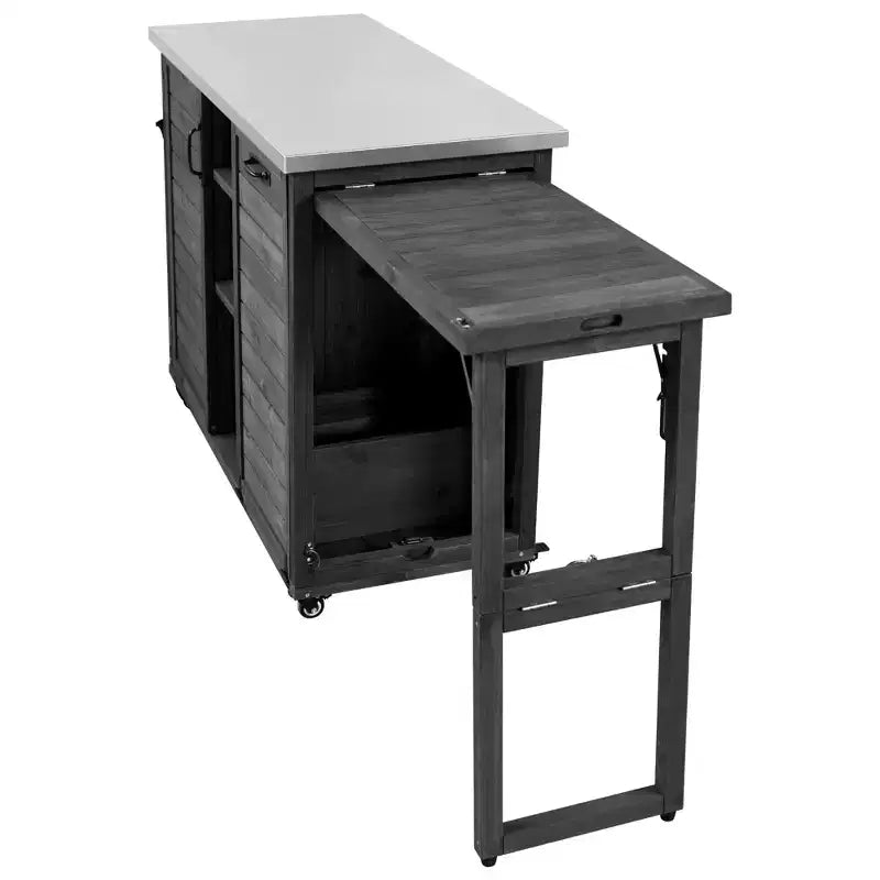 Îlot de cuisine extérieure de 198,9 cm avec comptoir en acier inoxydable, station de barbecue pliable et armoires de rangement, noir