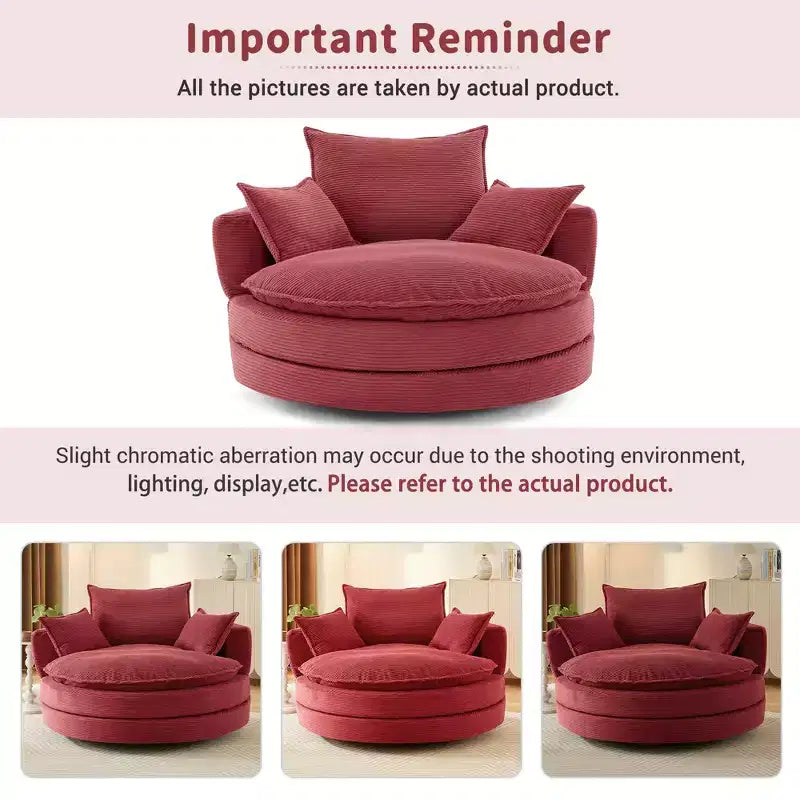 Fauteuil d'appoint pivotant à 360°, Fauteuil pivotant rond en forme de baril avec coussin pour salon