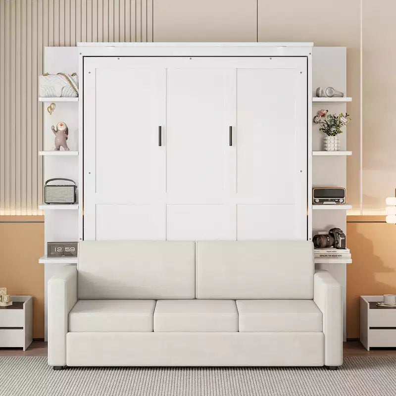 Lit escamotable mural Whisen Modern Design Queen size en bois avec canapé et étagères