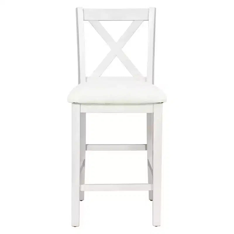 Ensemble table et chaises Homy Casa 5 pièces hauteur comptoir avec étagères de rangement, blanc et noyer, style ferme moderne