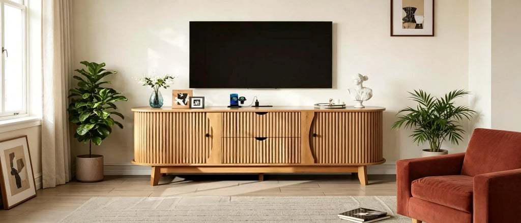 Meuble TV moderne noir/marron avec 2 tiroirs, pour 1 pièce