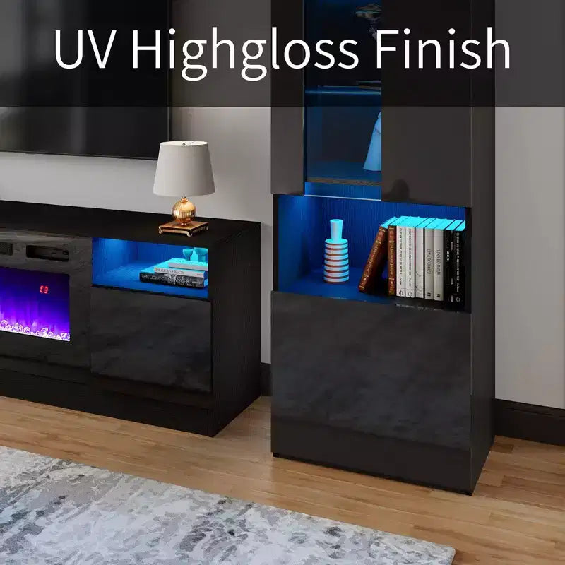 Meuble TV moderne laqué avec cheminée électrique intégrée AMERLIFE